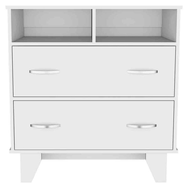 English Elm Double Drawer Dresser Arabi White - Durable Particle Board, Two Shelves & Spacious Drawers, Modern Storage Solution B092S00009