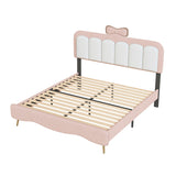 Hearth and Haven Full Size Velvet Princess Bed with Bow-Knot Headboard, Full Size Platform Bed with Headboard and Footboard, White+Pink WF315549AAH