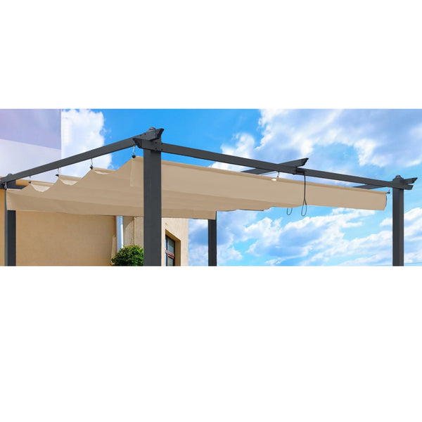 English Elm Replacement Canopy Top Cover For 13X10 Ft Retractable Pergola - Durable Khaki Shade Solution! W419P144895-GIGA