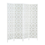 English Elm Quarterfoil Infused Diamond Design 4-Panel Room Divider, White