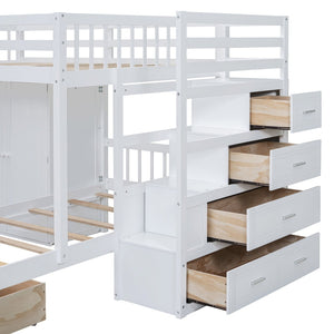 English Elm Full Over Twin Bunk Bed with Wardrobe Staircase Drawers for Shared Kids Rooms LT001606AAK-2