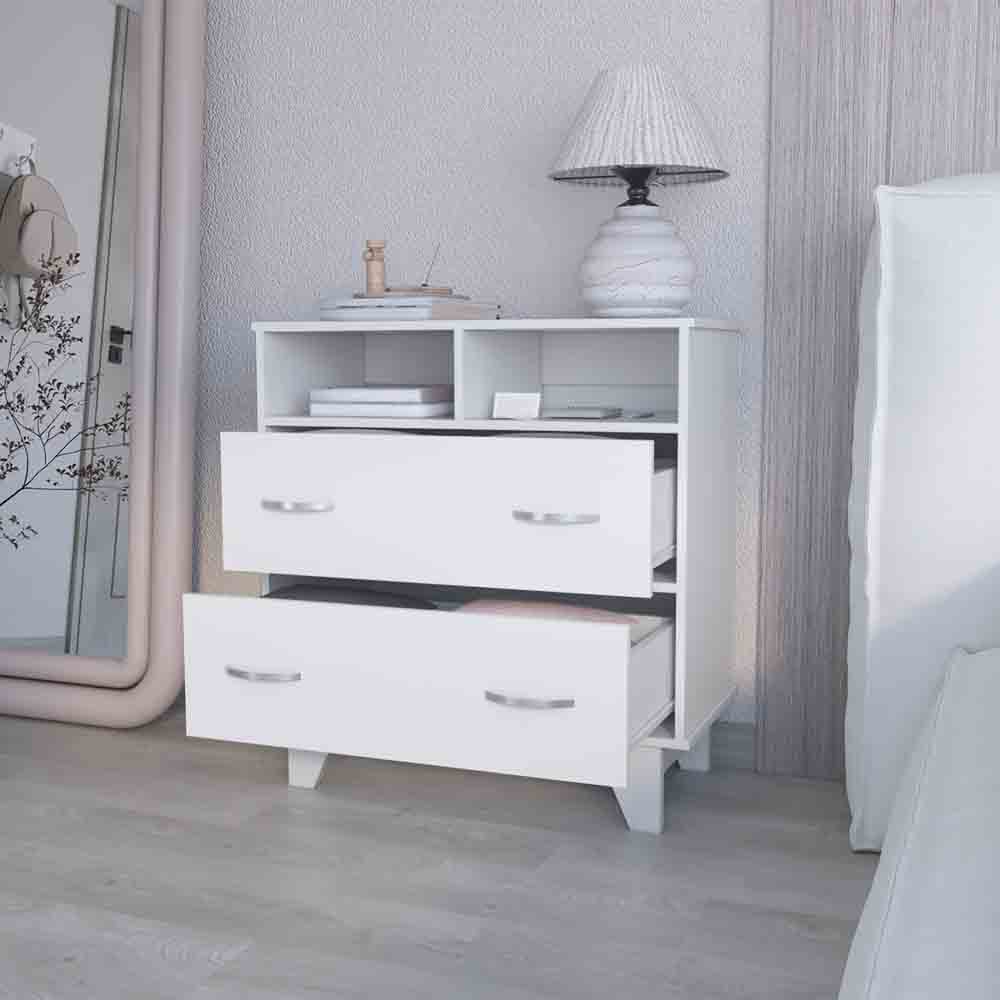 English Elm Double Drawer Dresser Arabi White - Durable Particle Board, Two Shelves & Spacious Drawers, Modern Storage Solution B092S00009