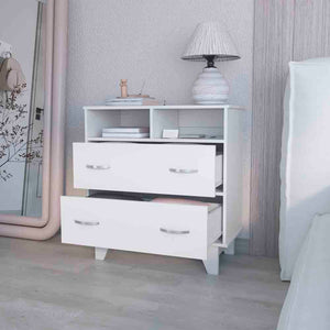 English Elm Double Drawer Dresser Arabi White - Durable Particle Board, Two Shelves & Spacious Drawers, Modern Storage Solution B092S00009