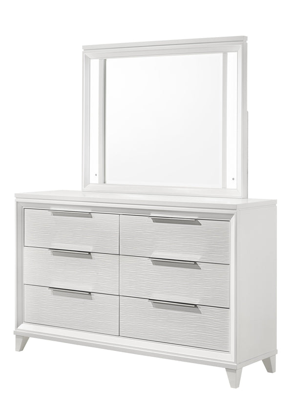 English Elm Cressida White Dresser - Modern Wave-Textured Design With Chrome Pulls For Stylish Storage Solutions B132P162303
