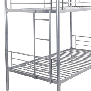 English Elm METAL Silver Bunk Bed with Pull-Out Trundle, Sturdy Steel Frame, Space-Saving, Quiet, Safe Stairs W2297P165044