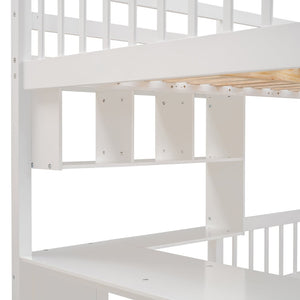 English Elm Full Over Twin Bunk Bed with Staircase Drawers Desk and Shelves in Gray White LT001605AAK-1