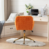 English Elm Office Chair,Artificial Rabbit Hair Home Office Chair With Golden Metal Base,Adjustable Desk Chair Swivel Office Chair,Vanity Chair(Orange)