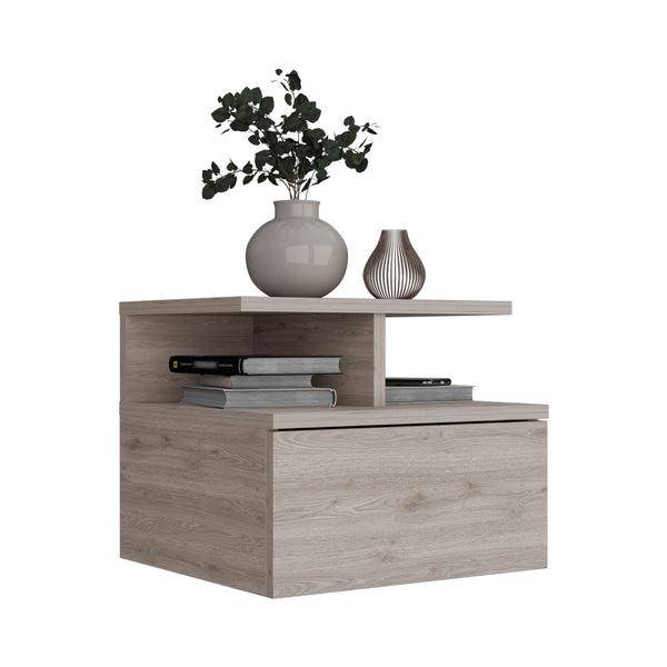 English Elm Floating Nightstand Sleek Wall-Mounted Cement-Look Organizer with Single Drawer and Two Shelves for Compact Bedrooms and Modern Minimalist Spaces Gray 17.71 L x 17.32 W x 3.94 H B097133174