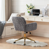 English Elm Office Chair,Artificial Rabbit Hair Home Office Chair With Golden Metal Base,Adjustable Desk Chair Swivel Office Chair,Vanity Chair(Gray)