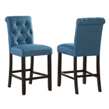 English Elm Leviton Solid Wood Tufted Asons Counter Height Stool, Set Of 2, Blue