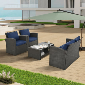 English Elm Patio Furniture Sets: Stylish & Durable Outdoor Seating With Plush Cushions, Weather-Resistant Design W1703S00008-GIGA