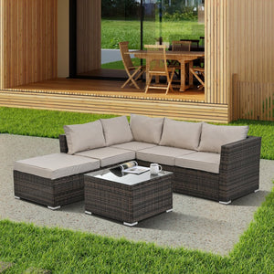 English Elm Patio 4-Piece Wicker Furniture Set With Glass Coffee Table, Cushions For Ultimate Outdoor Comfort W1703S00017-GIGA