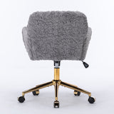 Hearth and Haven A&A Furniture Office Chair, Artificial Rabbit Hair Home Office Chair with Golden Metal Base, Adjustable Desk Chair Swivel Office Chair, Vanity Chair W1143P154103