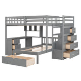 Hearth and Haven Charles Full over Twin Bunk Bed with Desk, Shelves and 4-Drawer Staircase, Grey LT001605AAE