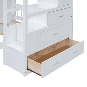 English Elm Full Over Twin Bunk Bed with Wardrobe Staircase Drawers for Shared Kids Rooms LT001606AAK-2