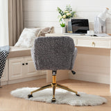 English Elm Office Chair,Artificial Rabbit Hair Home Office Chair With Golden Metal Base,Adjustable Desk Chair Swivel Office Chair,Vanity Chair(Gray)