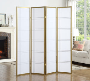 English Elm Seto 4-Panel Room Divider Screen, Gold