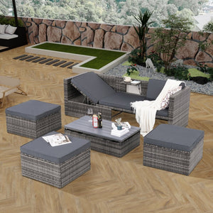 English Elm Patio 5-Piece Outdoor Wicker Furniture Set With Lift-Top Coffee Table & Comfortable Lounger Sofa W1703S00015-GIGA