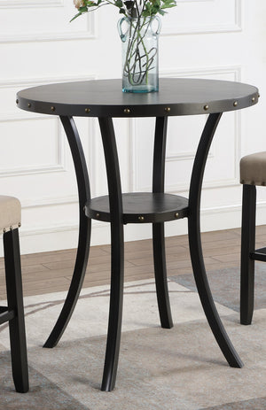 English Elm Biony 3-Piece 36" Round Espresso Finish Bar Table With 2 Gray Fabric Nail Head Pub Chairs