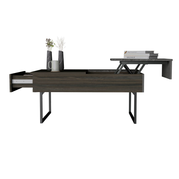 English Elm Beyond Lift Top Coffee Table with Metal Legs, Spacious 30" x 48" Lift-Top, One Drawer, Espresso Onyx Finish B20092026