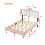 English Elm Twin Size Velvet Princess Bed With Bow-Knot Headboard,Twin Size Platform Bed With Headboard and Footboard,White+Pink