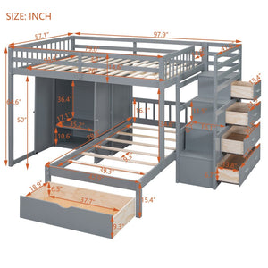 English Elm Full Over Twin Bunk Bed with Wardrobe Staircase Drawers for Shared Kids Rooms LT001606AAE
