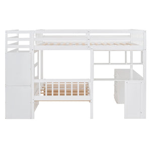 English Elm Full Over Twin Bunk Bed with Staircase Drawers Desk and Shelves in Gray White LT001605AAK-2