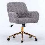 Hearth and Haven A&A Furniture Office Chair, Artificial Rabbit Hair Home Office Chair with Golden Metal Base, Adjustable Desk Chair Swivel Office Chair, Vanity Chair W1143P154103