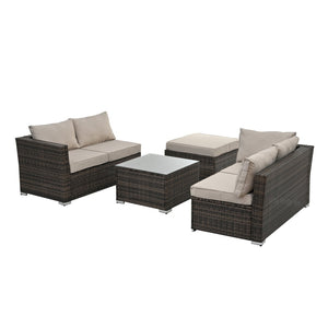 English Elm Patio 4-Piece Wicker Furniture Set With Glass Coffee Table, Cushions For Ultimate Outdoor Comfort W1703S00017-GIGA