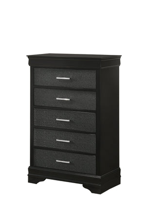 English Elm Amalia Chest In Black - Elegant Faux Shagreen Design With Crystal Pulls For Stylish Storage Solutions B132P162258