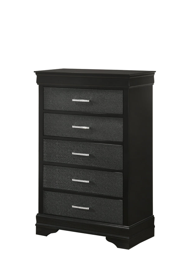 English Elm Amalia Chest In Black - Elegant Faux Shagreen Design With Crystal Pulls For Stylish Storage Solutions B132P162258