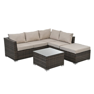 English Elm Patio 4-Piece Wicker Furniture Set With Glass Coffee Table, Cushions For Ultimate Outdoor Comfort W1703S00017-GIGA