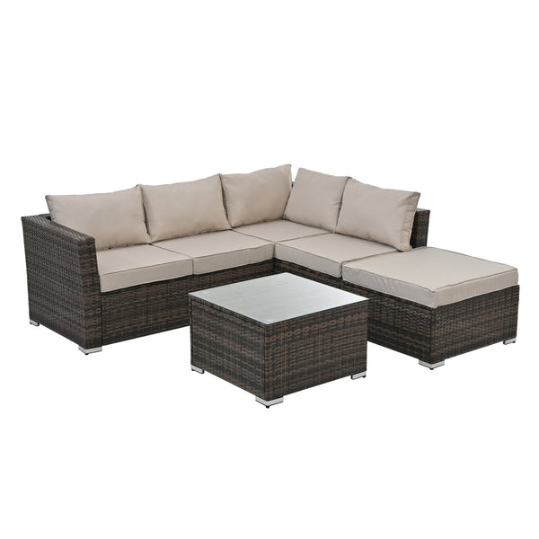 English Elm Patio 4-Piece Wicker Furniture Set With Glass Coffee Table, Cushions For Ultimate Outdoor Comfort W1703S00017-GIGA