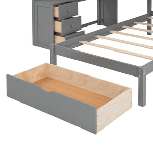 English Elm Full Over Twin Bunk Bed with Staircase Drawers Desk and Shelves in Gray Gray LT001605AAE-2
