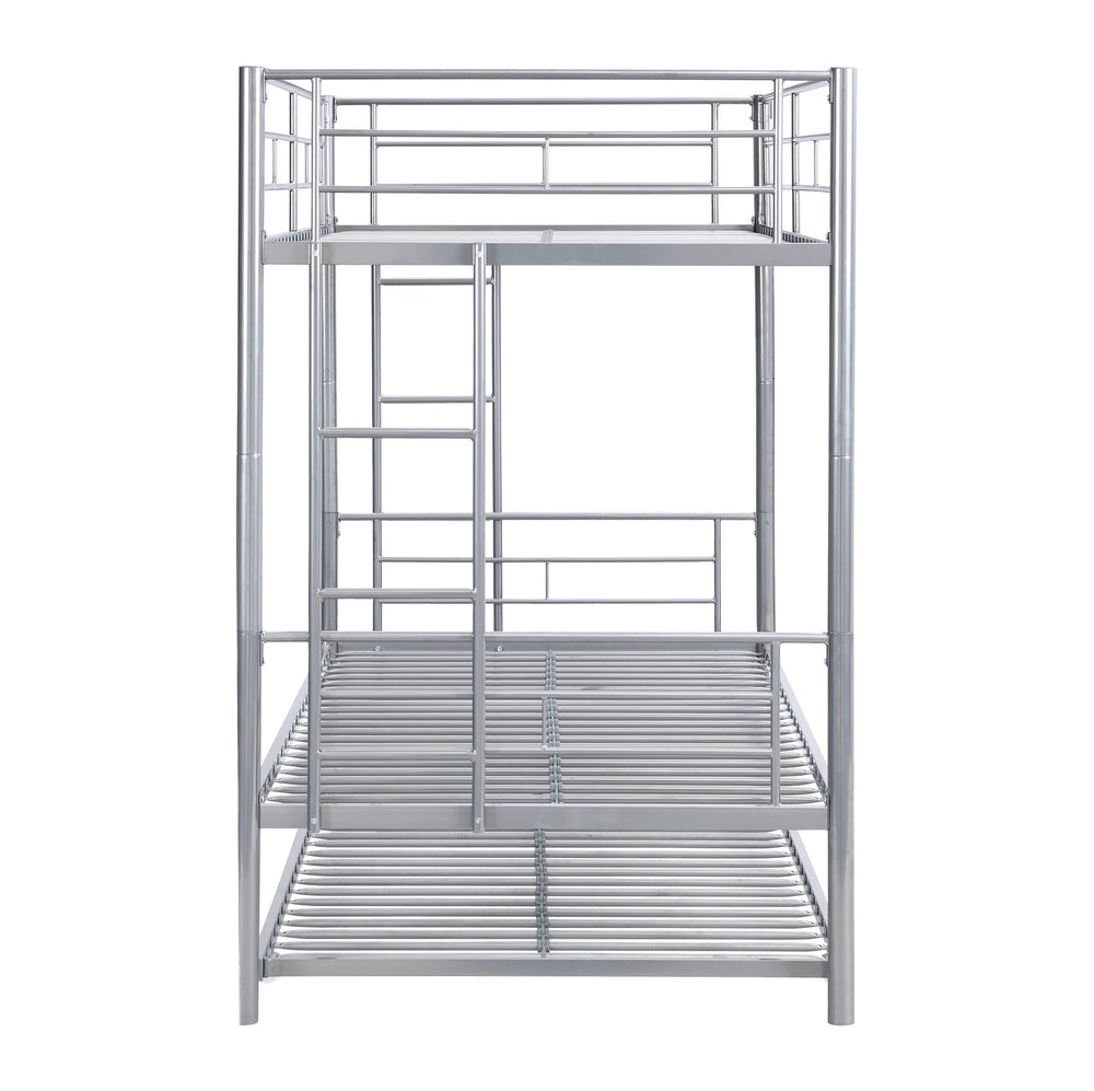 English Elm METAL Silver Bunk Bed with Pull-Out Trundle, Sturdy Steel Frame, Space-Saving, Quiet, Safe Stairs W2297P165044