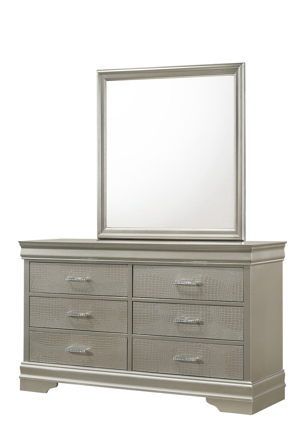 English Elm Amalia Dresser - Contemporary Glam In Silver & White With Crocodile-Embossed Drawers & Crystal Pulls B132P162244