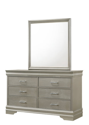 English Elm Amalia Dresser - Contemporary Glam In Silver & White With Crocodile-Embossed Drawers & Crystal Pulls B132P162244