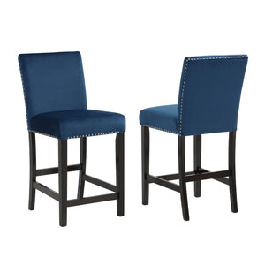 English Elm Cobre Contemporary Velvet Counter Stool With Nailhead Trim, Set Of 2, Blue