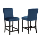 Blue Velvet Counter Stools, Set of 2 with Nailhead Trim - Elegant Design, Floor Protectors