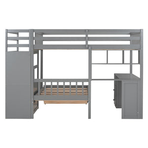 English Elm Full Over Twin Bunk Bed with Staircase Drawers Desk and Shelves in Gray LT001605AAE