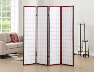 English Elm 4 Panel Oriental Shoji Screen / Room Divider, Cherry