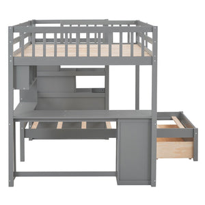 English Elm Full Over Twin Bunk Bed with Staircase Drawers Desk and Shelves in Gray Gray LT001605AAE-2