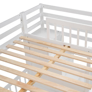 English Elm Full Over Twin Bunk Bed with Staircase Drawers Desk and Shelves in Gray White LT001605AAK-2