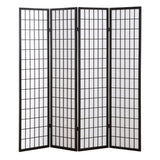 English Elm 4 Panel Oriental Shoji Screen / Room Divider, Black