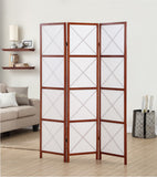 Sturdy Pine Wood 3-Panel Screen Room Divider in Walnut Finish with Fiberglass-Like Rice Paper, 51