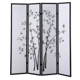 English Elm Bamboo Print 4-Panel Framed Room Screen/Divider, Black