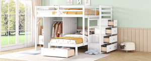 English Elm Full Over Twin Bunk Bed with Wardrobe Staircase Drawers for Shared Kids Rooms LT001606AAK