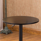 English Elm Belham Black Round Top Adjustable Height With Black Leg and Base Metal Bar Table