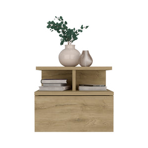 English Elm Floating Nightstand Sleek Wall-Mounted Cement-Look Organizer with Single Drawer and Two Shelves for Compact Bedrooms and Modern Minimalist Spaces Beige 17.71 L x 17.32 W x 3.94 H B097133175