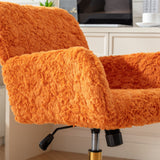 English Elm Office Chair,Artificial Rabbit Hair Home Office Chair With Golden Metal Base,Adjustable Desk Chair Swivel Office Chair,Vanity Chair(Orange)